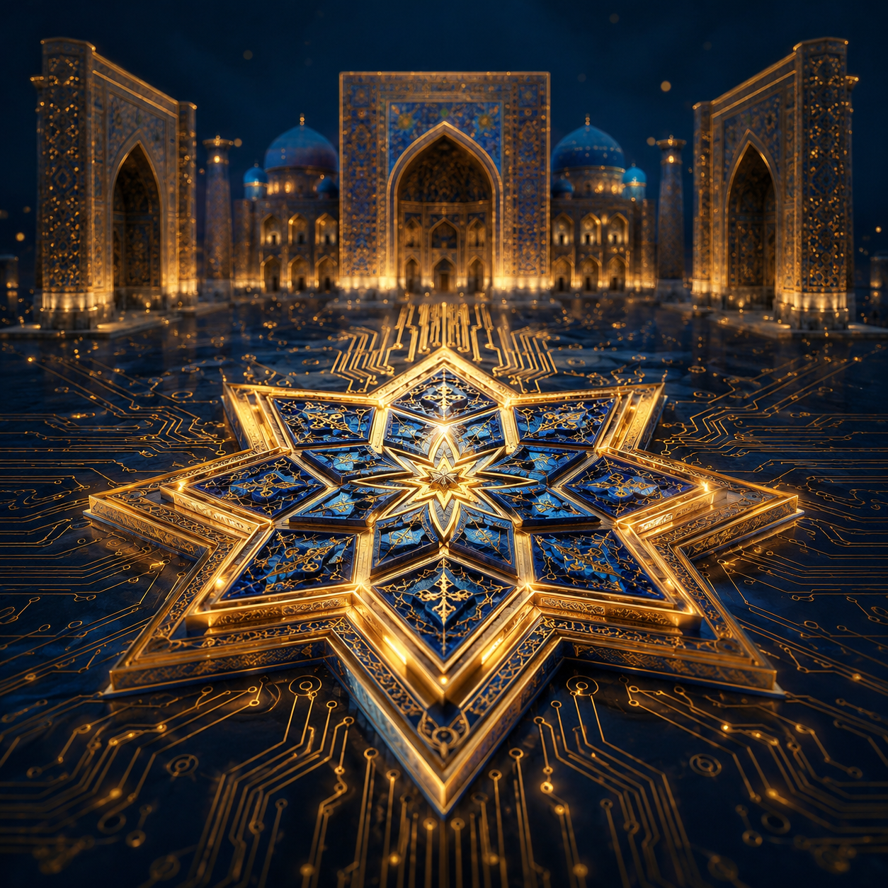 Uzbek heritage meets engineering — Timurid star with Registan silhouette